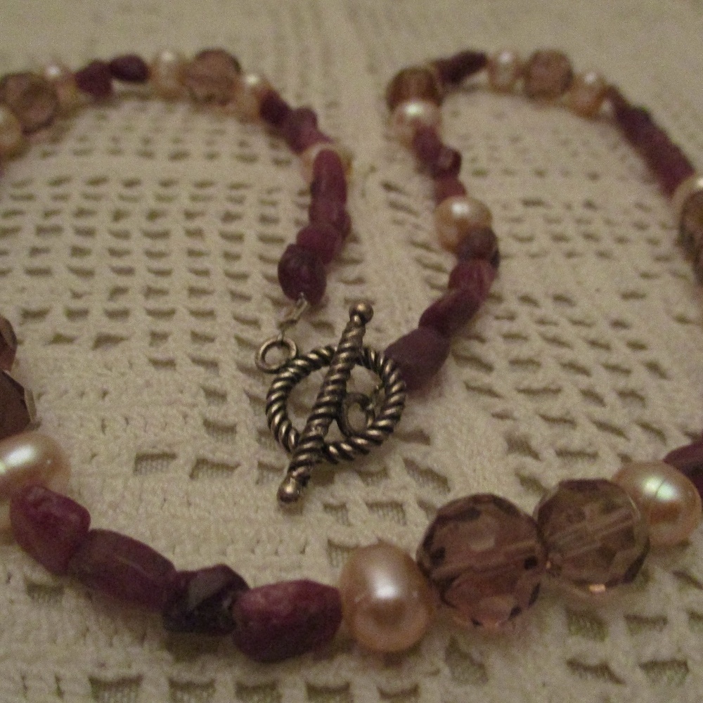 PEARL AMETHYST CRYSTAL STERLING SILVER NECKLACE